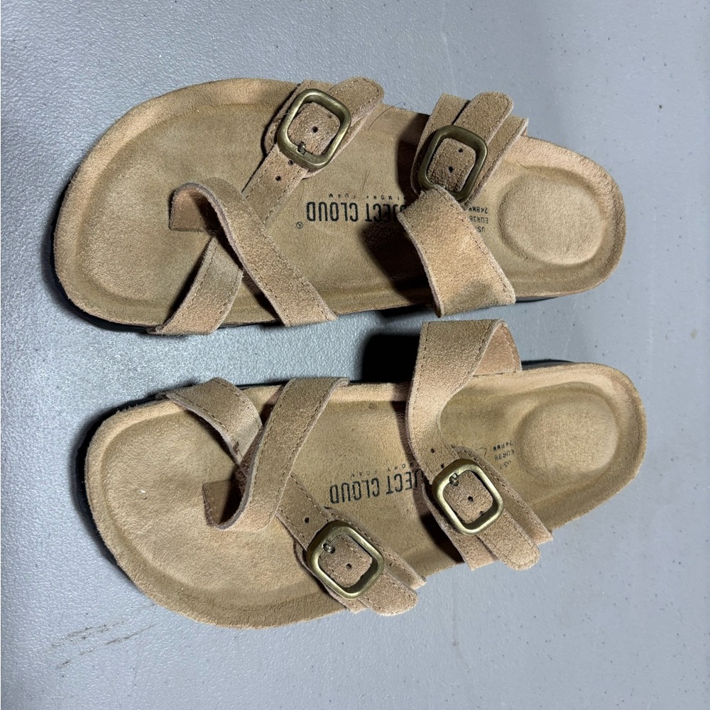 Beige Suede Toe Loop Sandals